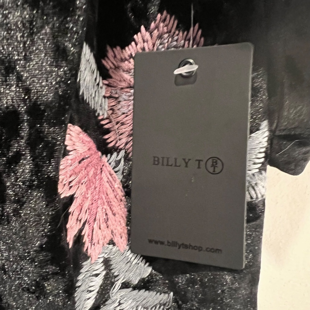 NWT Billy T Embroidered Floral Crushed Velvet Robe Kimono Duster Jacket - Picture 7 of 16